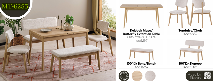 EVİSSA MT-6255 74*120 KELEBEK MASA TAKIMI(MODERN AYAK)Mutfak Masa Takımı