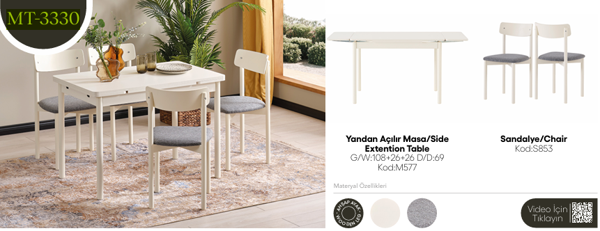 EVİSSA MT-3330 69*108 YANDAN AÇILAN MASA TAKIMIMutfak Masa Takımı