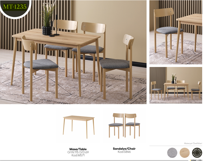 EVİSSA MT-1235 69*115 SABİT MASA TAKIMIMutfak Masa Takımı