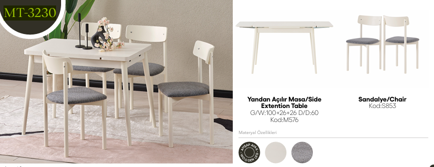 EVİSSA MT-3230 60*100 YANDAN AÇILAN MASA TAKIMIMutfak Masa Takımı