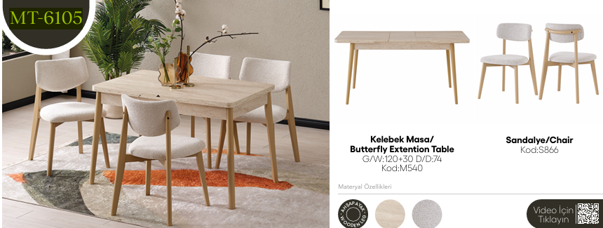 EVİSSA MT-6105 74*120 KELEBEK MASA TAKIMI(MODERN AYAK)Mutfak Masa Takımı