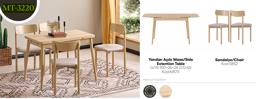 EVİSSA MT-3220 60*100 YANDAN AÇILAN MASA TAKIMIMutfak Masa Takımı