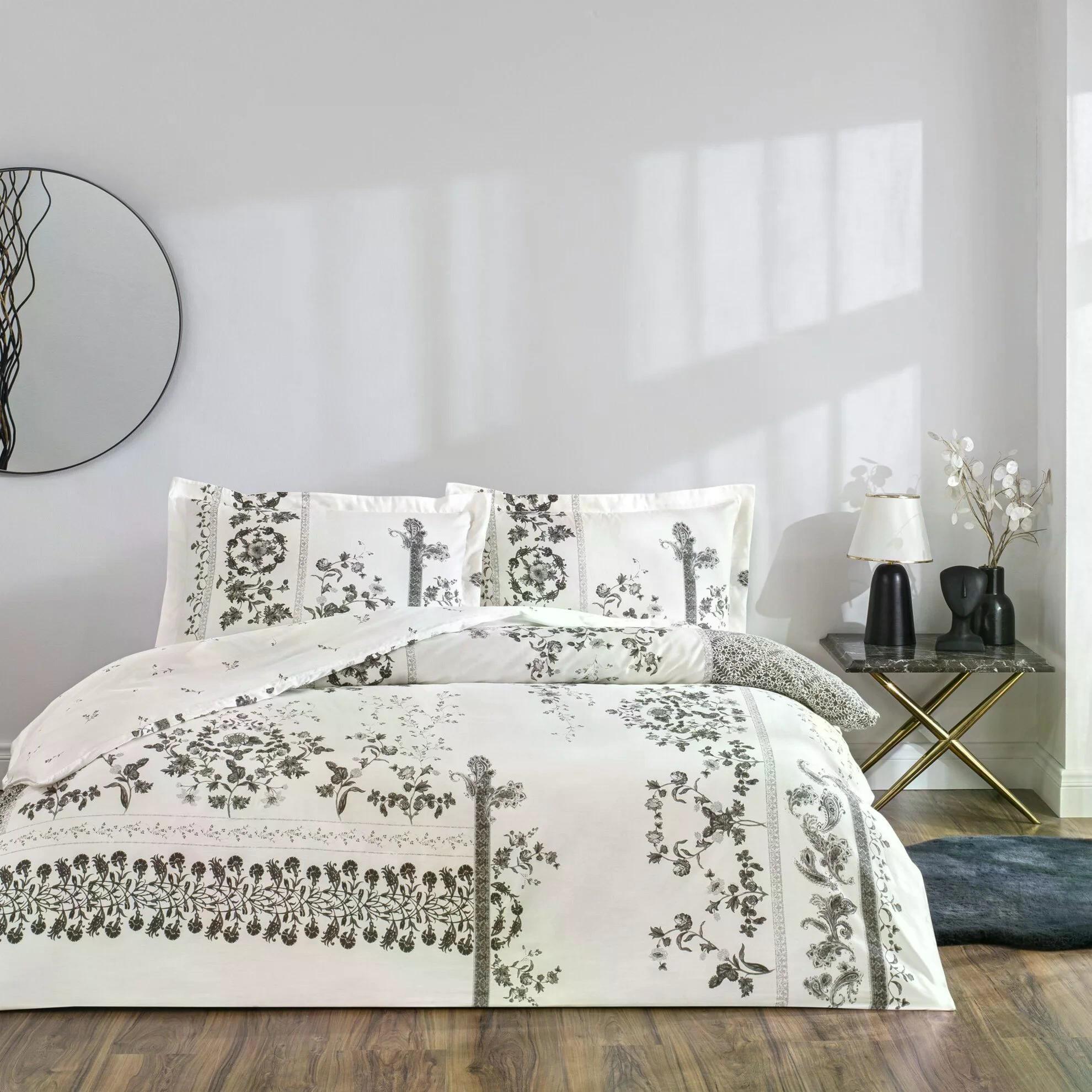 Taç 3254 Saten Çift Kişilik Nevresim Takımı Clymena BeyazNEVRESİM TAKIMI Ç.K