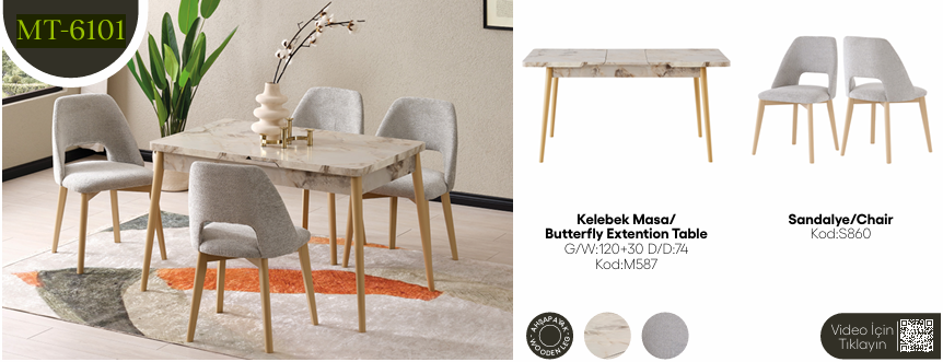 EVİSSA MT-6101 74*120 KELEBEK MASA TAKIMIMutfak Masa Takımı