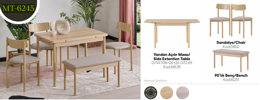 EVİSSA MT-6245 69*108 YANDAN AÇILAN MASA TAKIMIMutfak Masa Takımı