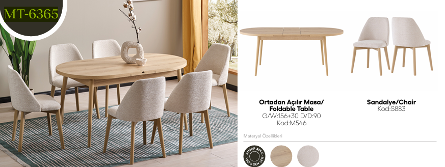 EVİSSA MT-6365 90*156 KAŞIKLIKLI KELEBEK MASA TAKIMIModern Yemek Odası Takımı