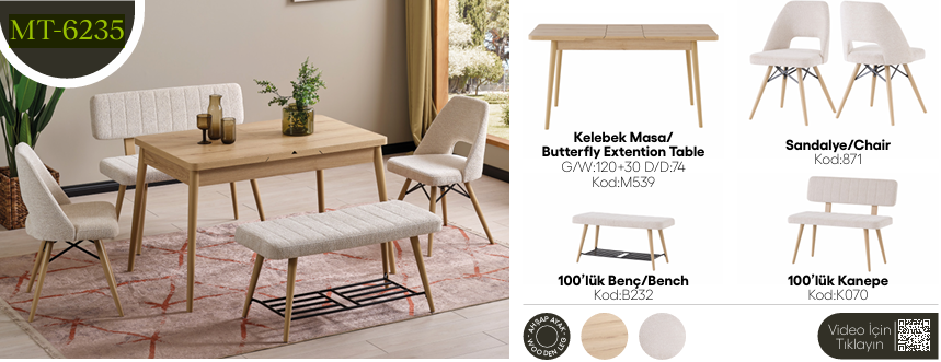 EVİSSA MT-6235 74*120 KELEBEK MASA TAKIMIMutfak Masa Takımı