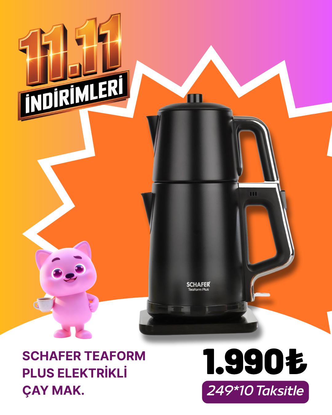 SCHAFER TEAFORM PLUS ELEKTRİKLİ ÇAY MAK.-SİYAHKASIM ZÜCCACİYE&KÜÇÜK EV ALETLERİ KAMPANYASI
