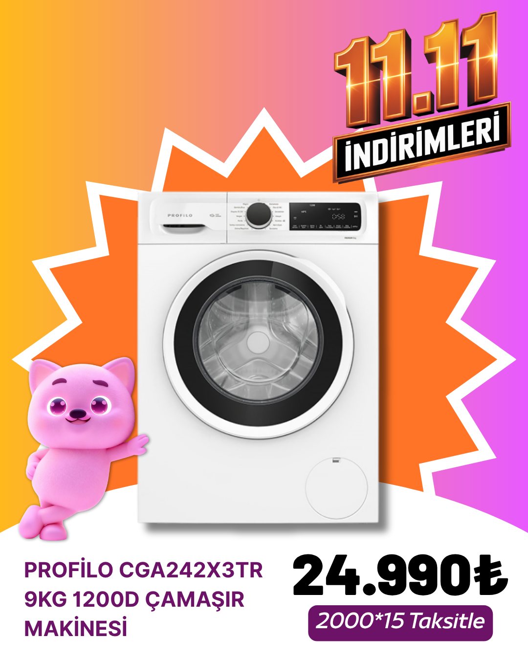 Profilo CGA242X3TR 9 KG 1200D Çamaşır MakinesiAYLIK KAMPANYA ÜRÜNLERİ