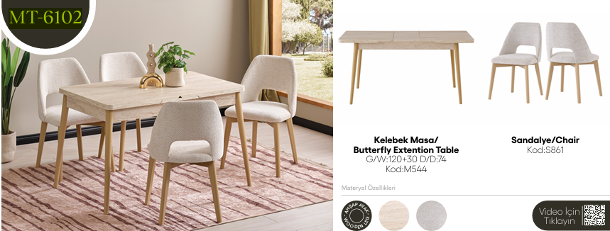 EVİSSA MT-6102 74*120 KELEBEK MASA TAKIMIMutfak Masa Takımı