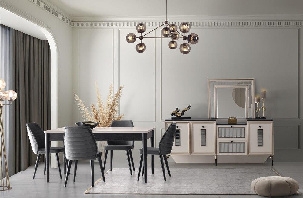 Vize Riva(Morell) Yemek Odası Takımı-(6 Ad.Sand+Ünite Dahil)Modern Yemek Odası Takımı