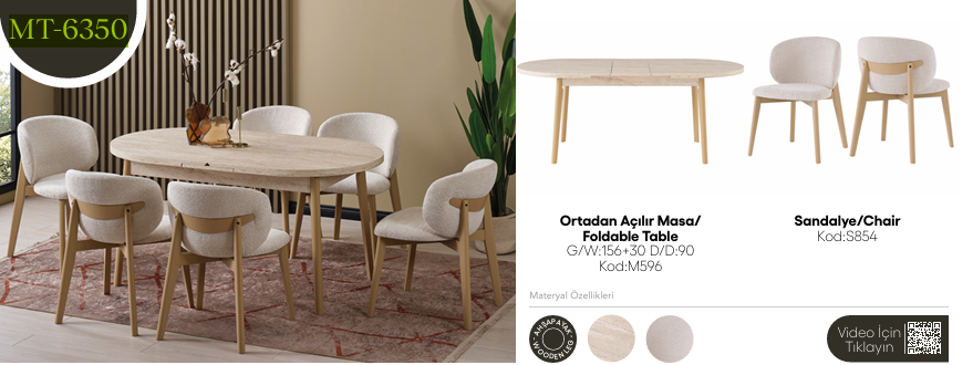 EVİSSA MT-6350 90*156 KAŞIKLIKLI KELEBEK MASA TAKIMI(MODERN AYAK)Modern Yemek Odası Takımı