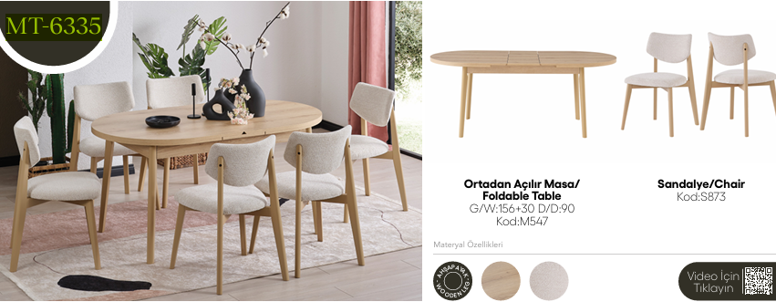 EVİSSA MT-6335 90*156 KAŞIKLIKLI KELEBEK MASA TAKIMI(MODERN AYAK)Modern Yemek Odası Takımı