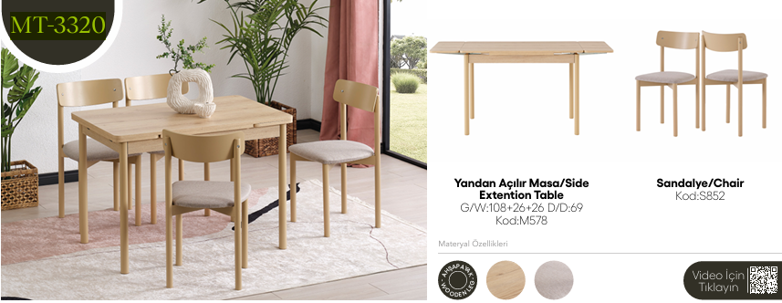 EVİSSA MT-3320 69*108 YANDAN AÇILAN MASA TAKIMIMutfak Masa Takımı