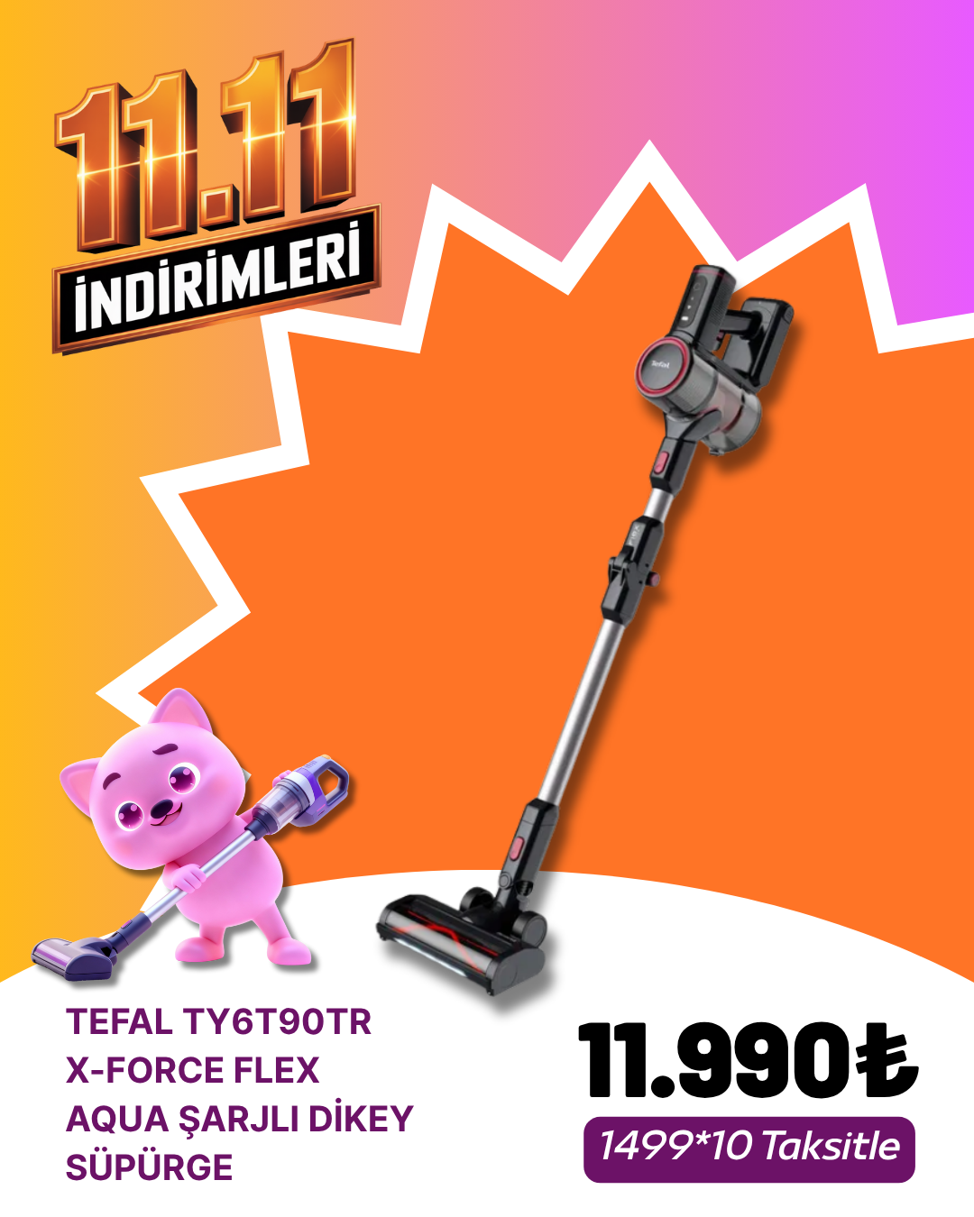 TEFAL TY6T90TR X-FORCE FLEX 8.60 MAX AqUA ŞARJLI DİKEY SÜPÜRGEKASIM ZÜCCACİYE&KÜÇÜK EV ALETLERİ KAMPANYASI