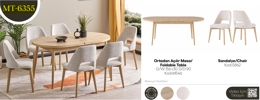 EVİSSA MT-6355 90*156 KAŞIKLIKLI KELEBEK MASA TAKIMIModern Yemek Odası Takımı