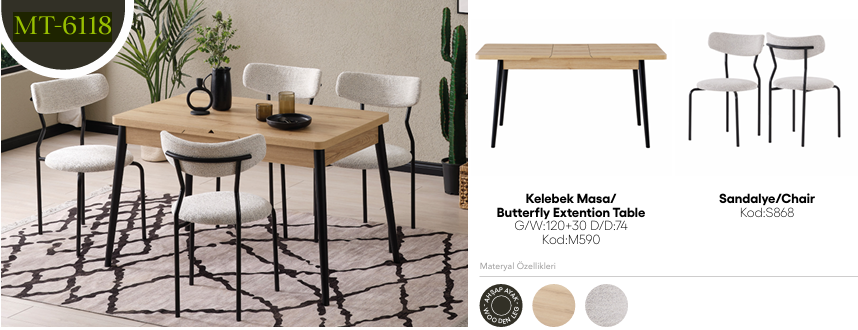 EVİSSA MT-6118 74*120 KELEBEK MASA TAKIMIMutfak Masa Takımı