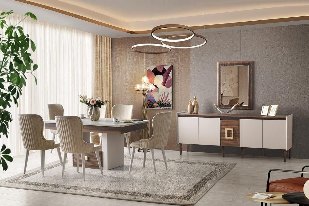 Vize Mabel Yemek Odası Takımı-(6 Ad.Sand+Ünite Dahil)Modern Yemek Odası Takımı