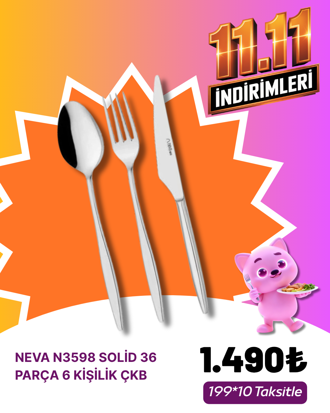 Neva N3598 Soli̇d 36 Parça 6 Ki̇şi̇li̇k Çkb24 PRC CATAL-KASIK-BICAK