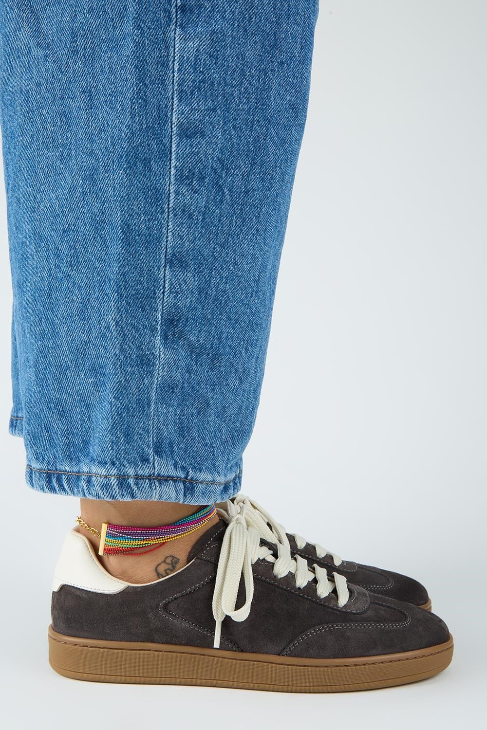 Krahe Barbella 2 Kadın Hakiki Deri Üç Ayrı Alternatif Bağcıklı Antrasit-Ekru Sneakers