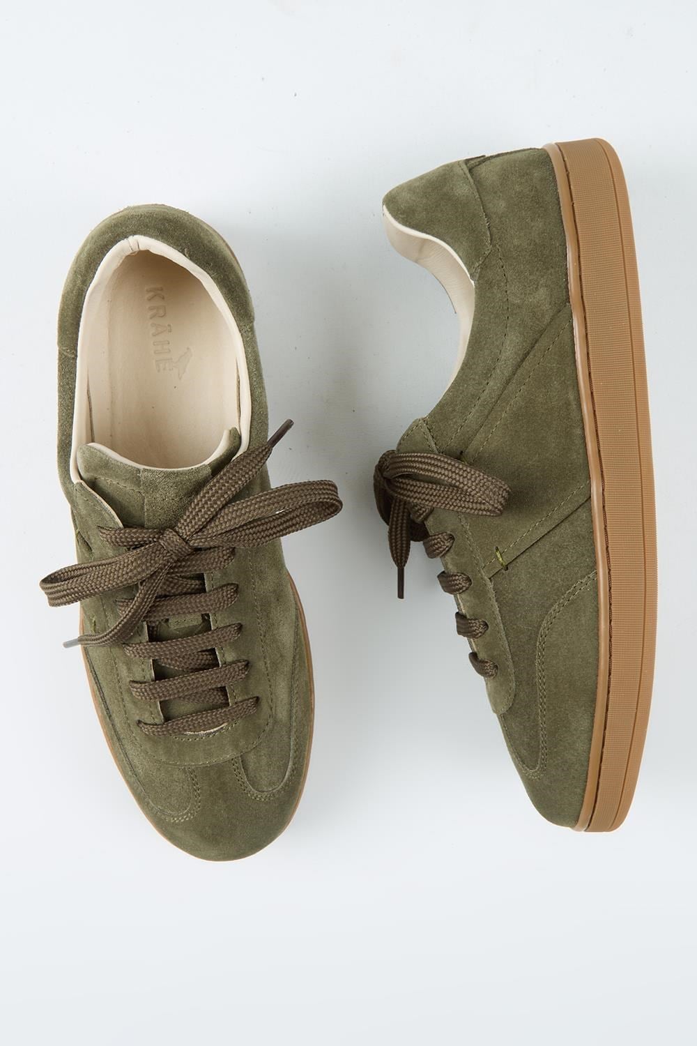 Krahe Calijero Erkek Hakiki Deri Bağcıklı Haki Sneakers