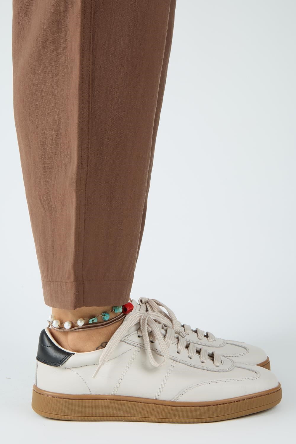 Krahe Pesci Kadın Hakiki Deri Üç Ayrı Alternatif Bağcıklı Ekru Sneakers