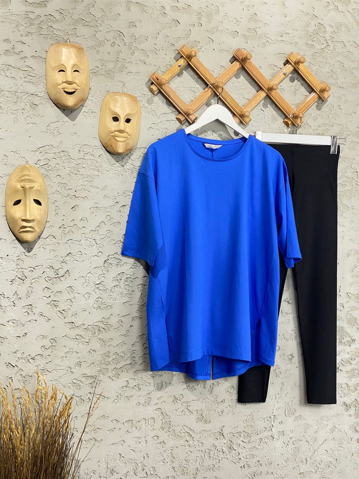 Arkası Yırtmaçlı Tunik Salaş Tshirt (Saks Mavi)