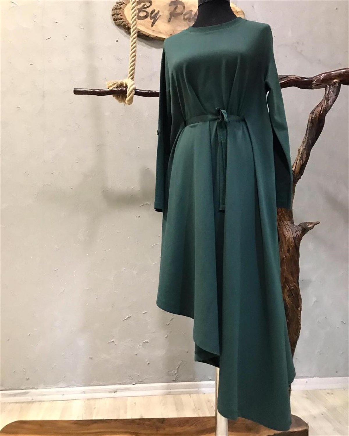Asimetrik Kesim Sweat Elbise (YEŞİL)