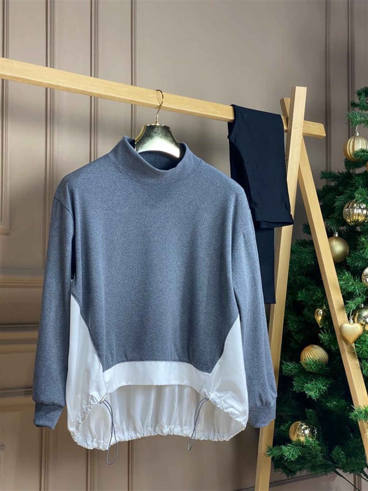 Balıkçı Yaka Polarlı Sweat (Antrasit)