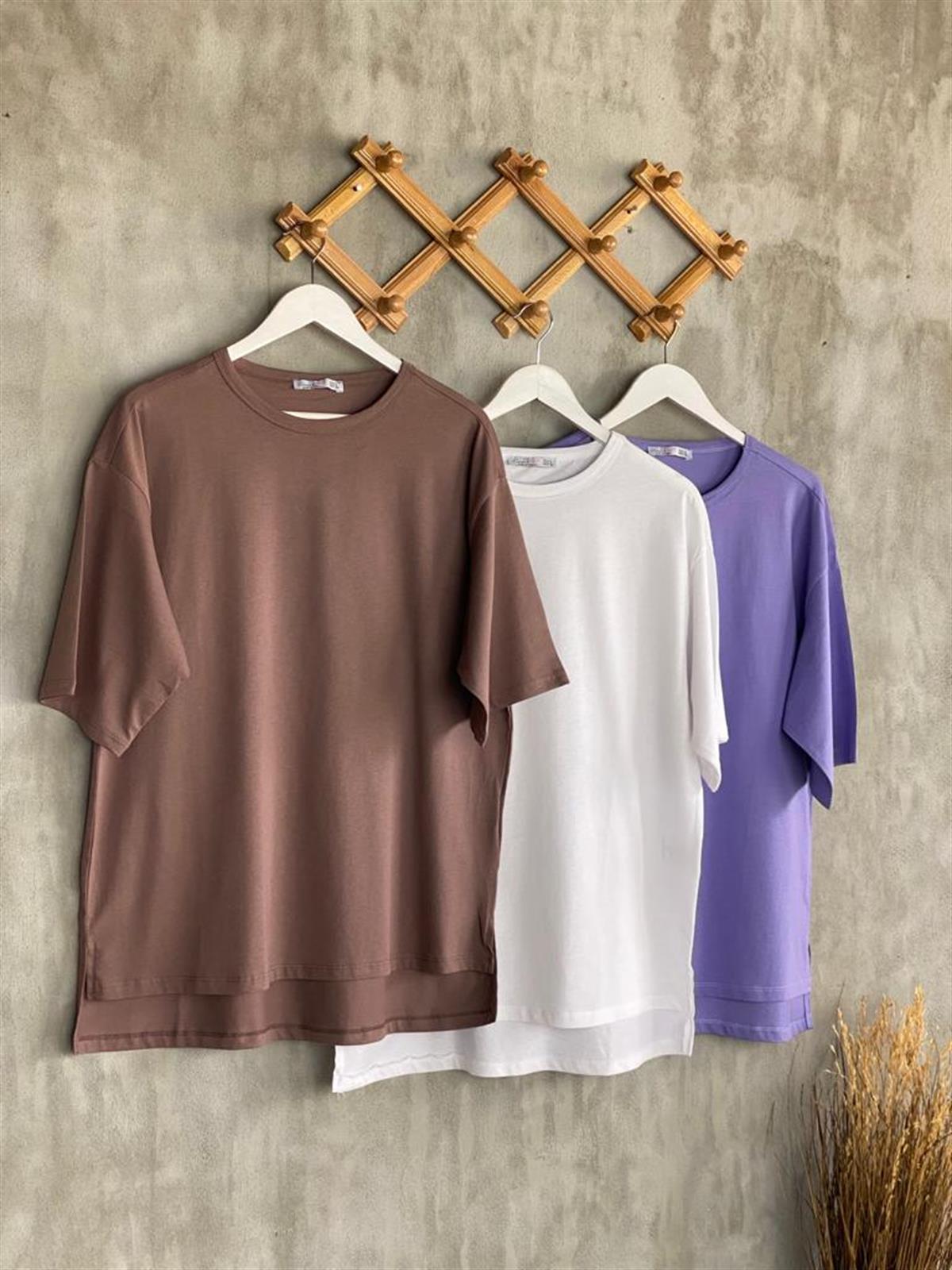 Basic Tunik Tişört (Beyaz/Kahve/Mor)