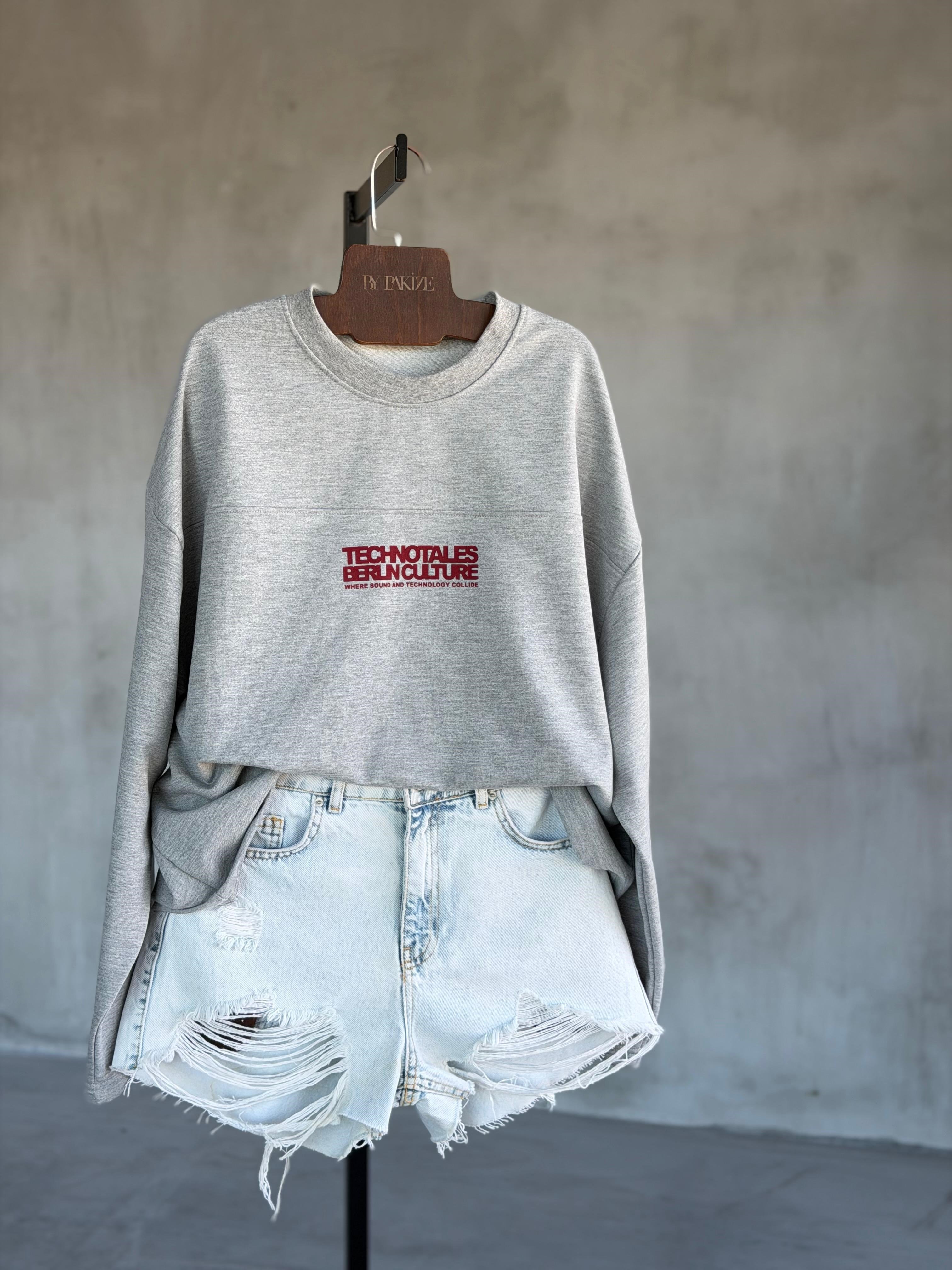 Basic Yazı Detaylı Sweat (Gri)