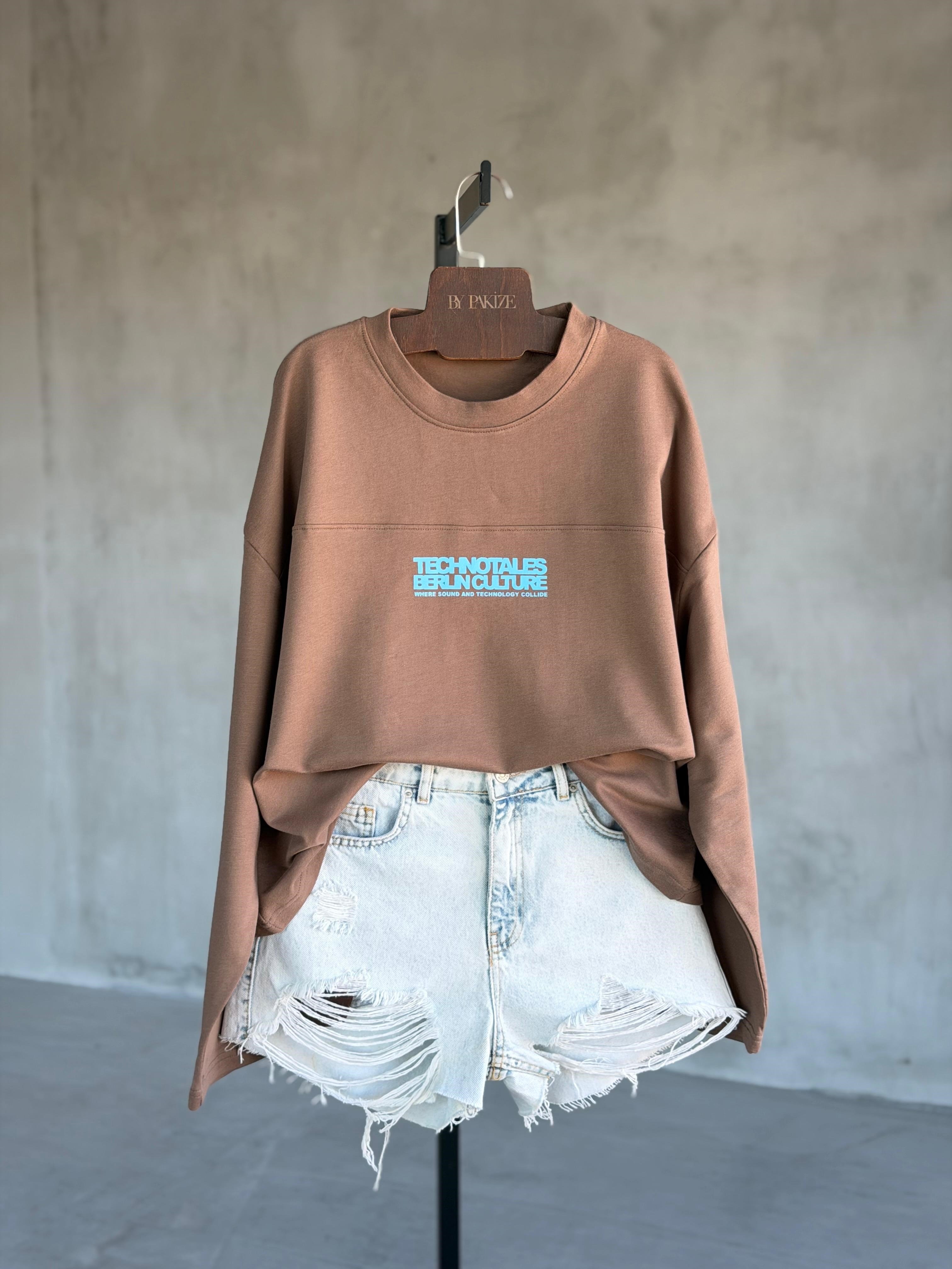 Basic Yazı Detaylı Sweat (Kahve)