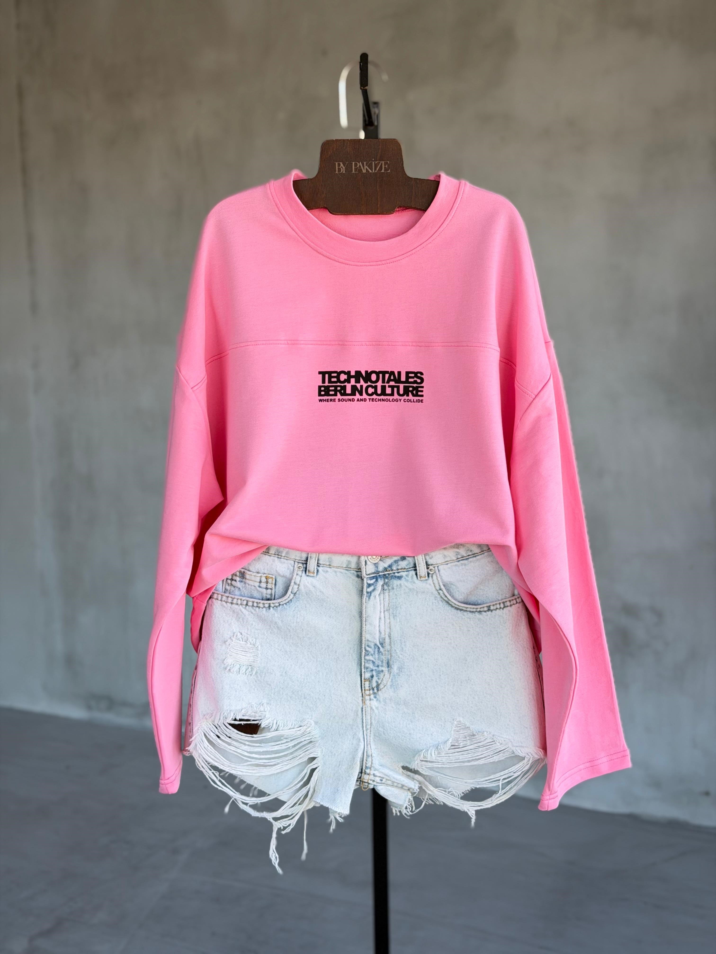 Basic Yazı Detaylı Sweat (Pembe)