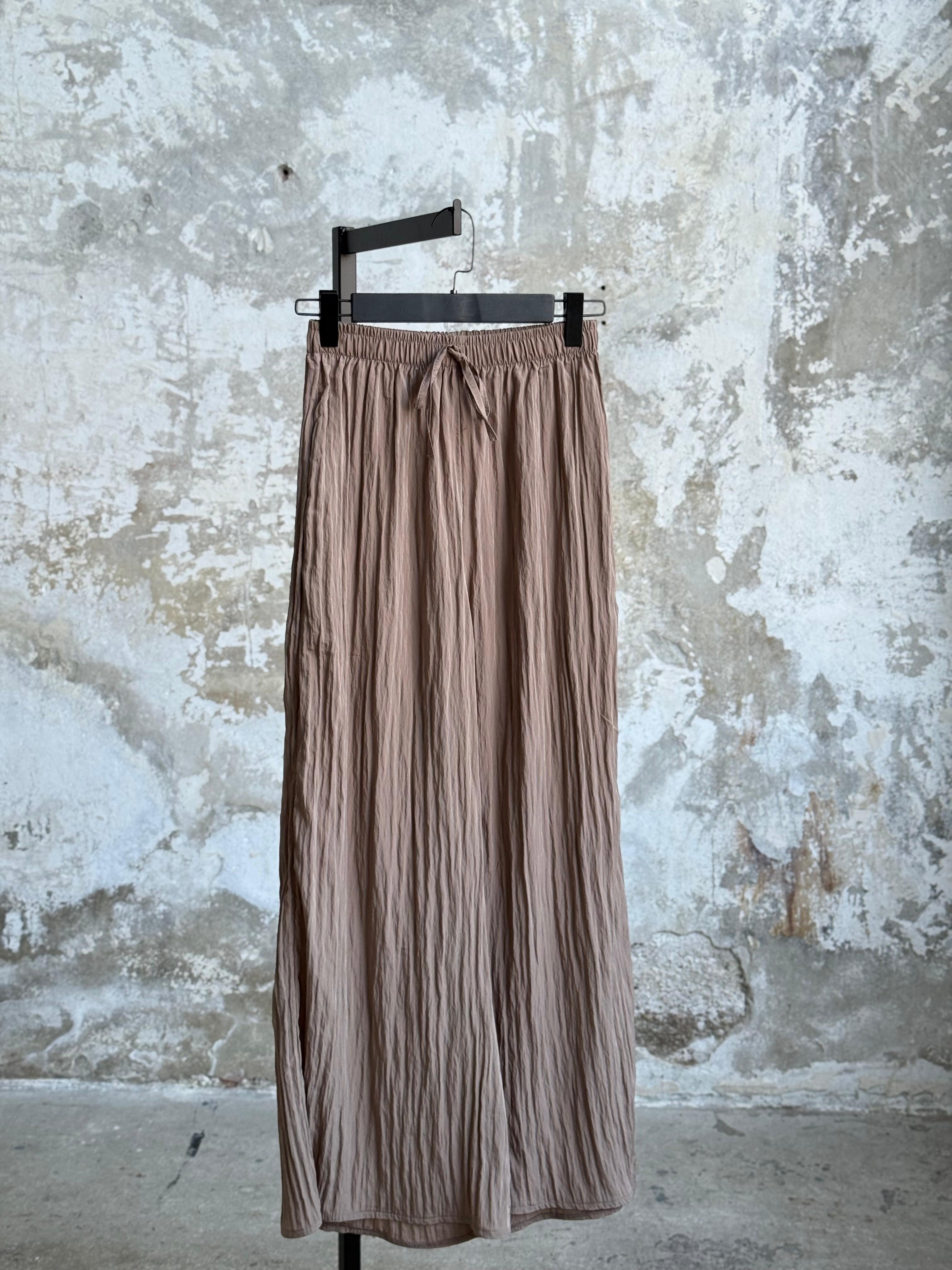 Belden Bağlama Detaylı Kırışık Pantolon (Camel)