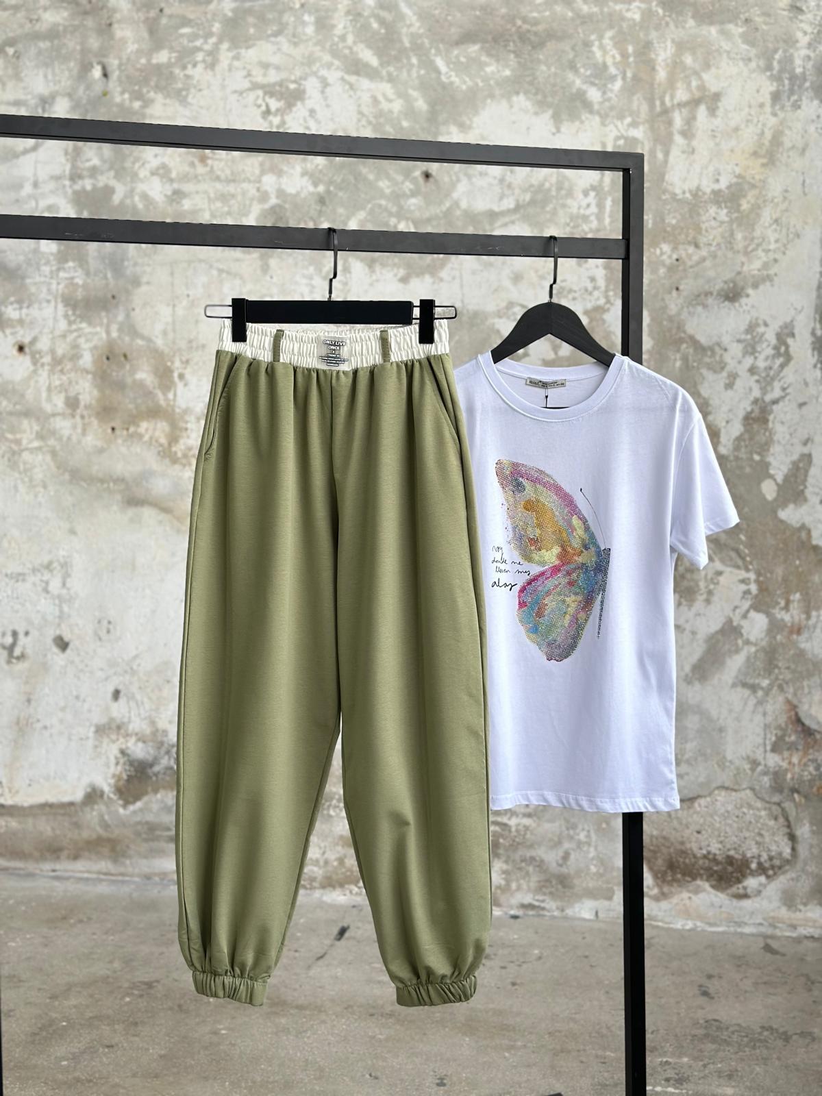 Belden Lastikli Arma Detaylı Pantolon (Haki)