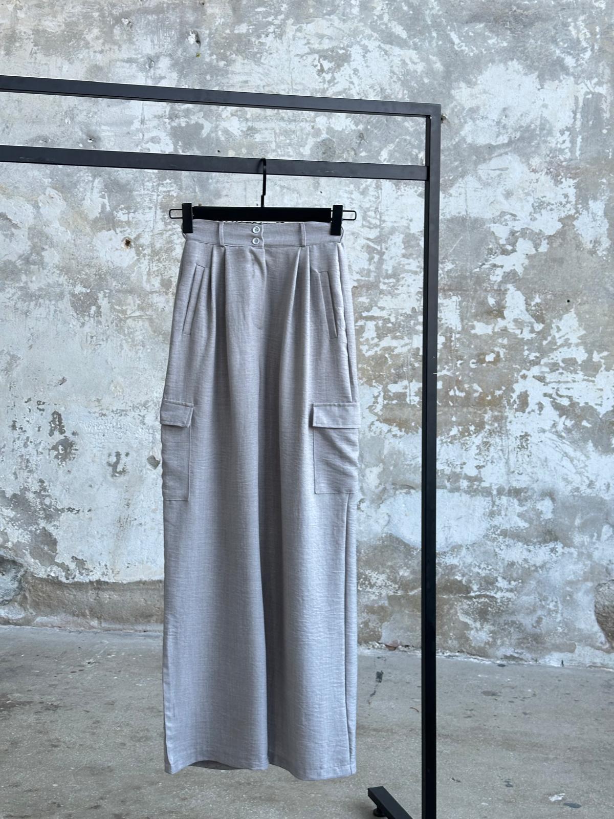 Belden Lastikli Kargo Cep Detaylı Pantolon (Taş)