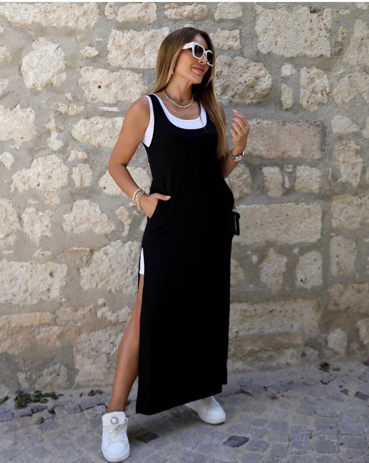 Beyaz Basic Model İkili Elbise (Siyah)