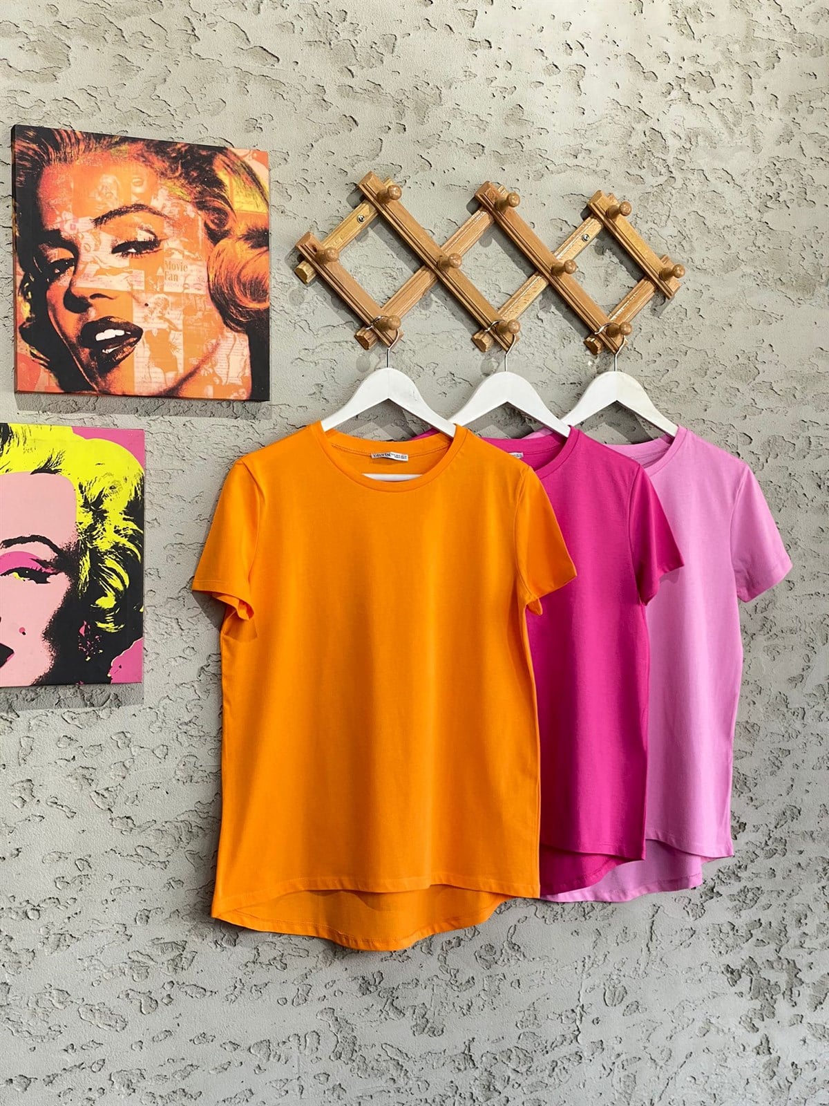 BİSİKLET YAKA BASIC TSHİRT (ORANJ/FUŞYA/PEMBE)