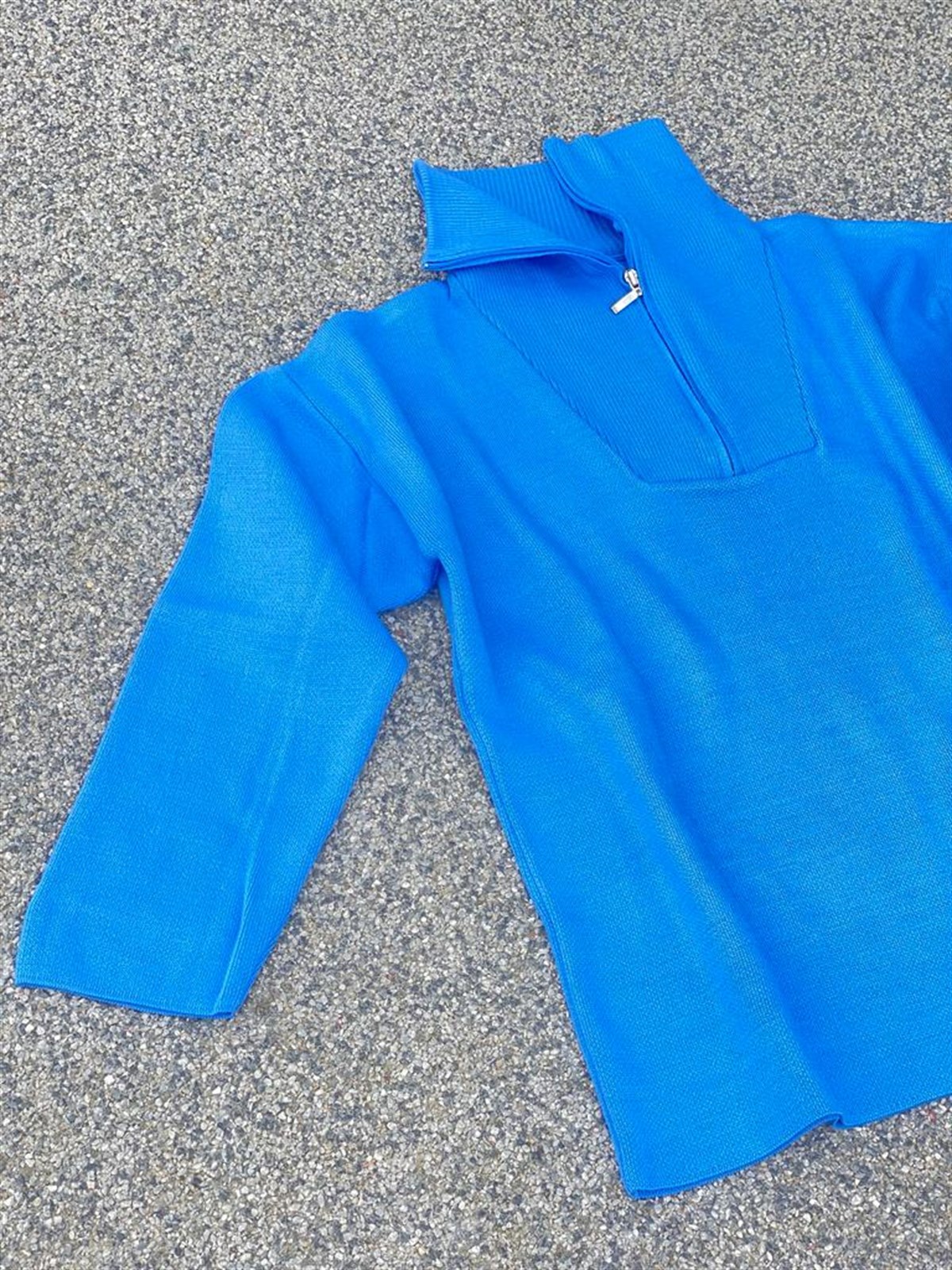Boğazdan Fermuarlı Çelik Örgülü Oversize Kazak (Saks)