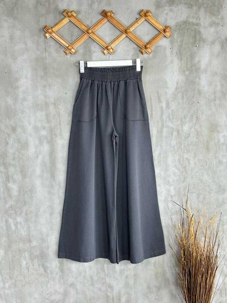 Bol Paça Gabardin Kumaş Kadın Pantolon (Antrasit)