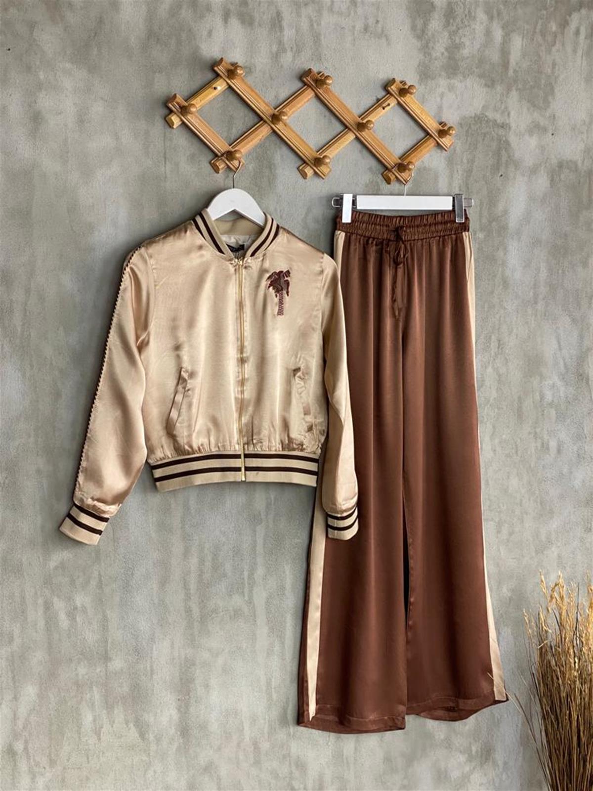 Bomber Ceketli Tasarım Takım (Kahve)