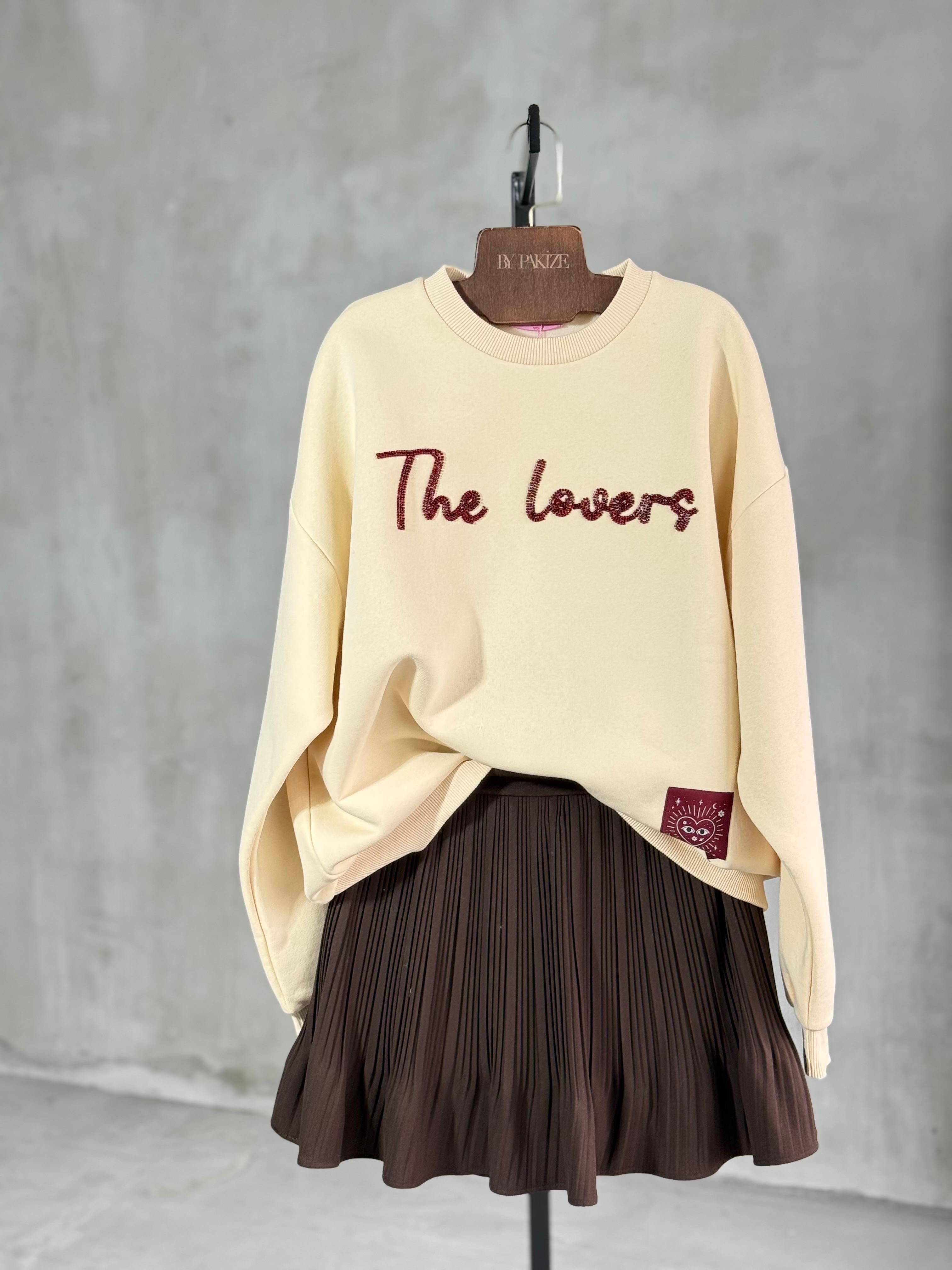 Boncuk Nakışlı Oversize Sweatshirt (Bej)