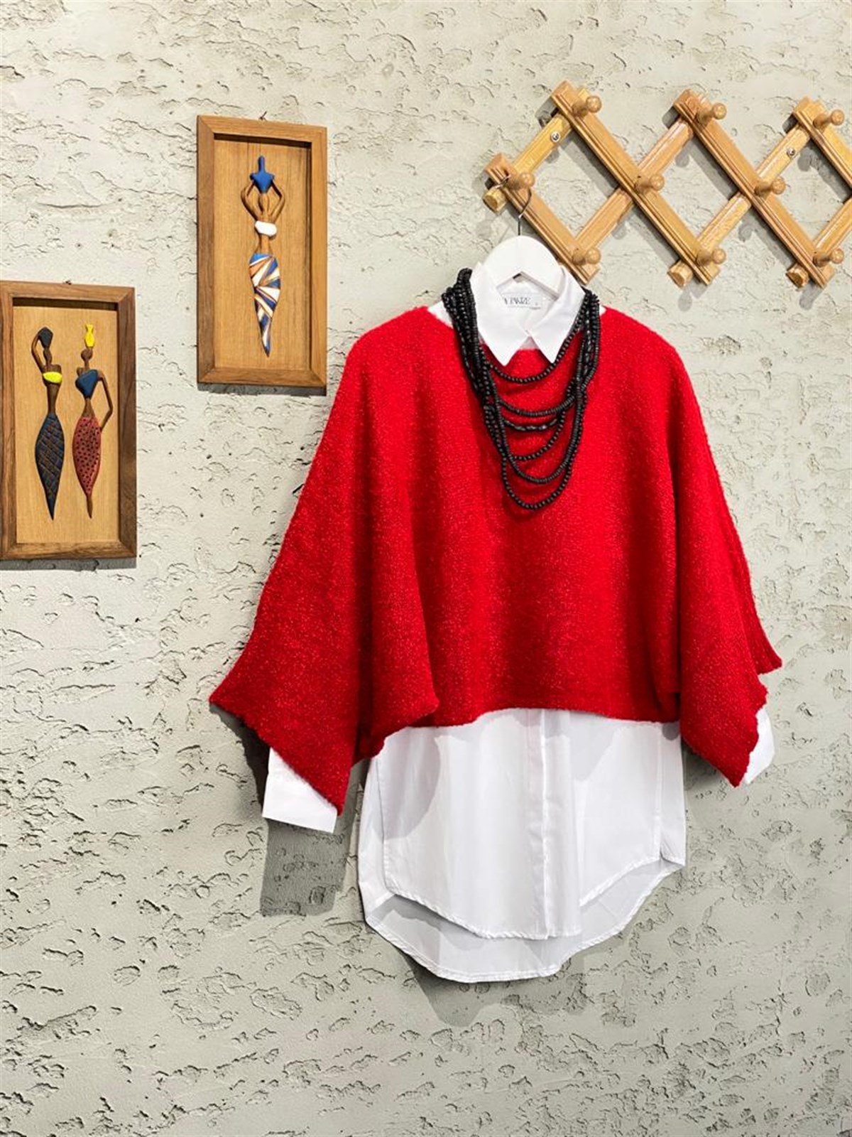 Buklet Örgü Panço Kazak (Kırmızı)
