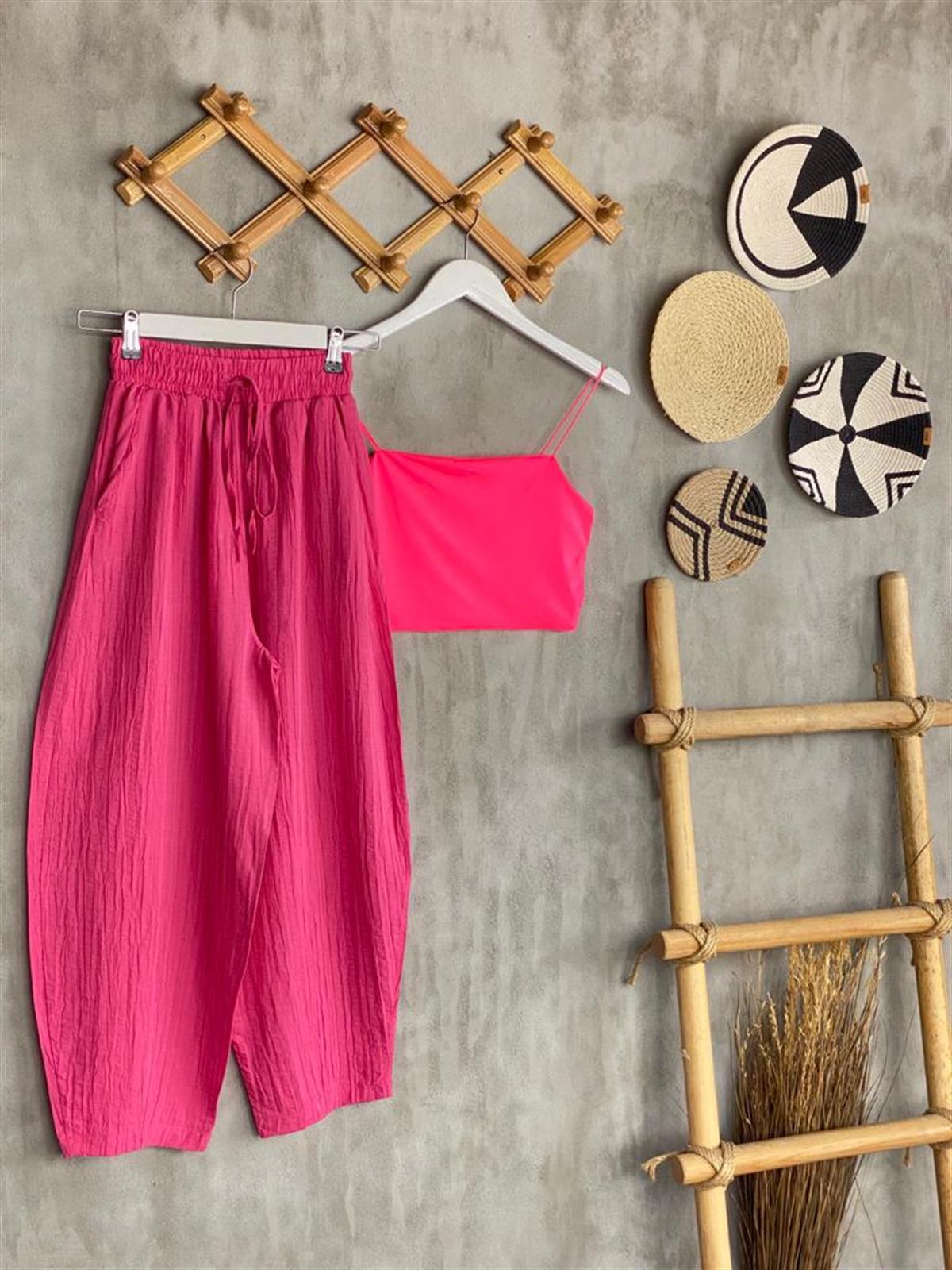 Bürümcük Kumaş Şalvar Model Pantolon (Fuşya)