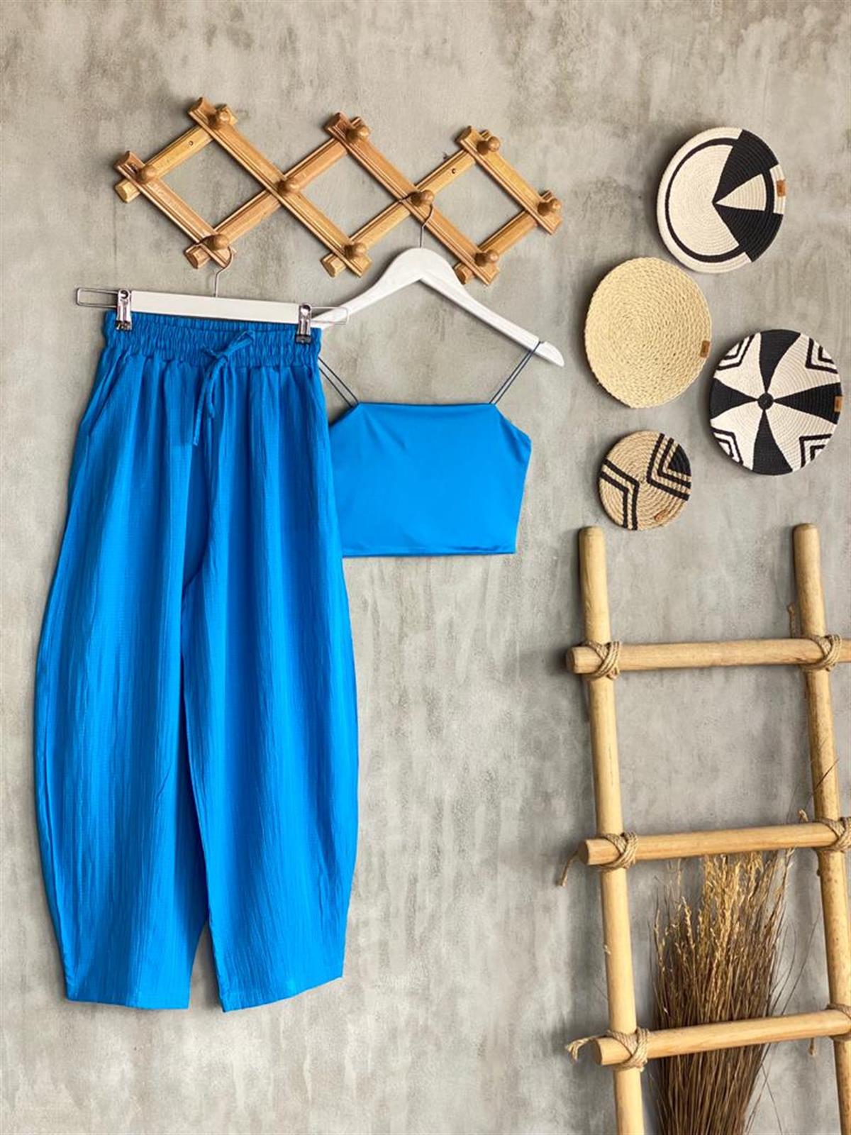 Bürümcük Kumaş Şalvar Model Pantolon (Mavi)
