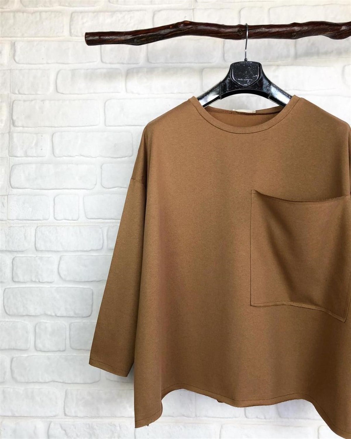 büyük cepli salaş sweatshirt (camel)