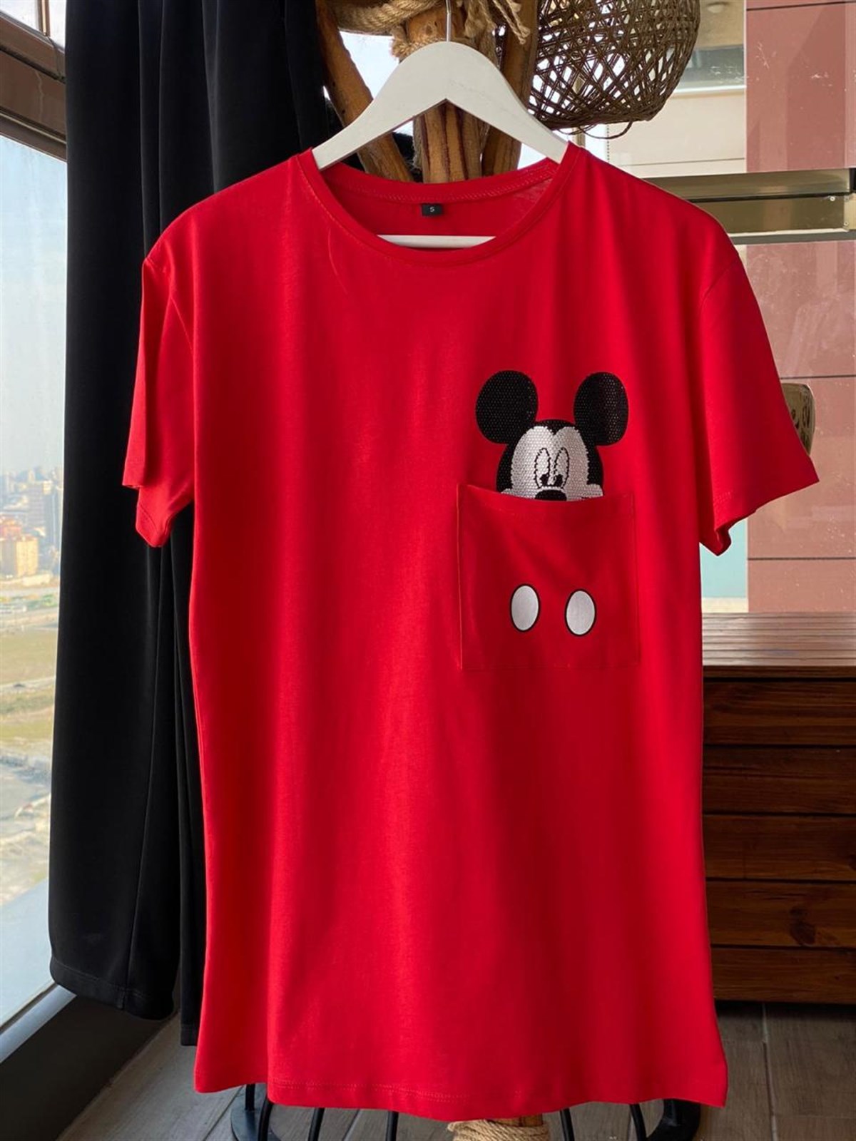 Cebi Mickey Mouse Taş Detaylı Tunik Tshirt (KIRMIZI)