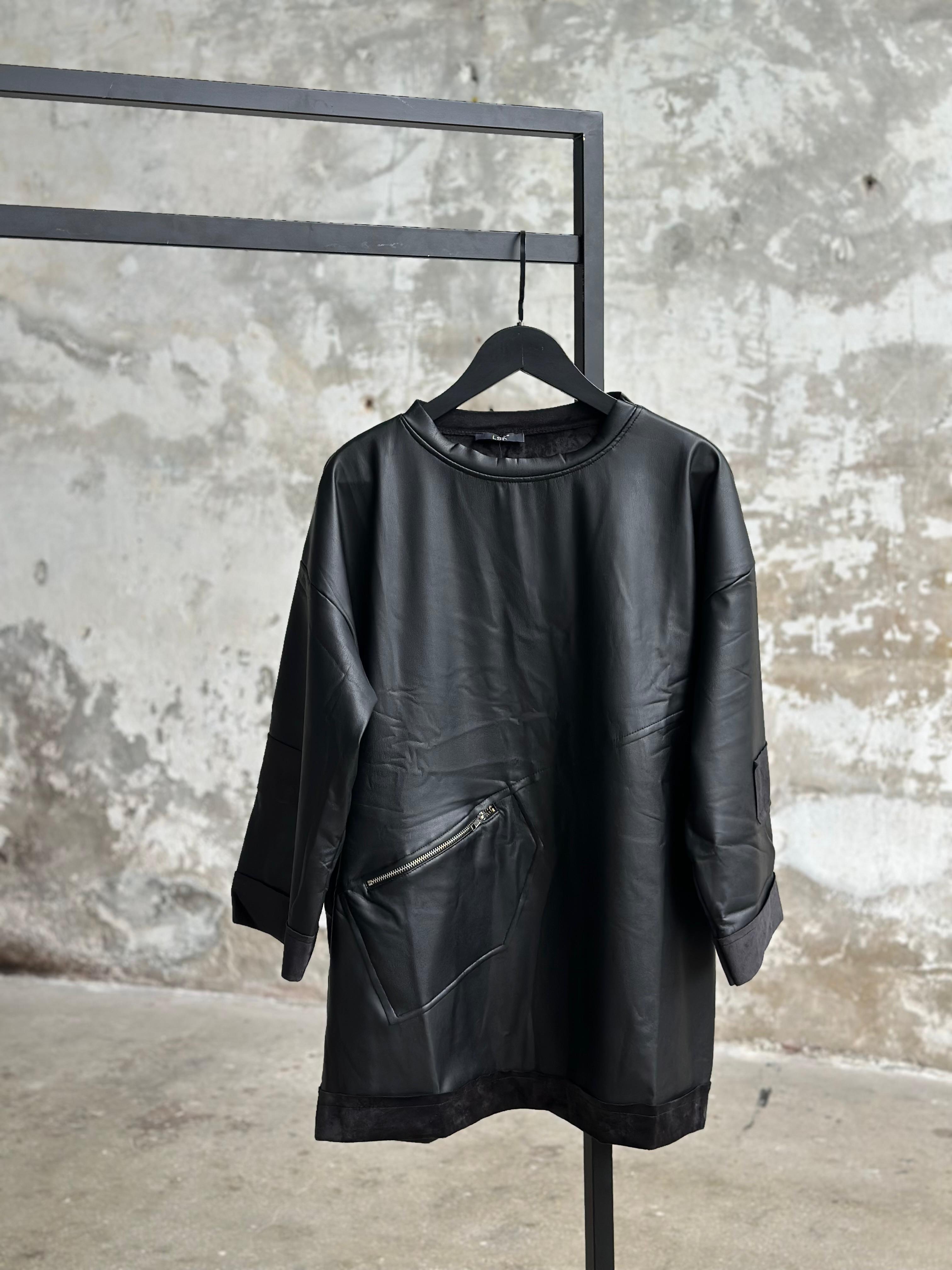 Deri İçi Nubuk Kumaş Tunik Sweat (Siyah)