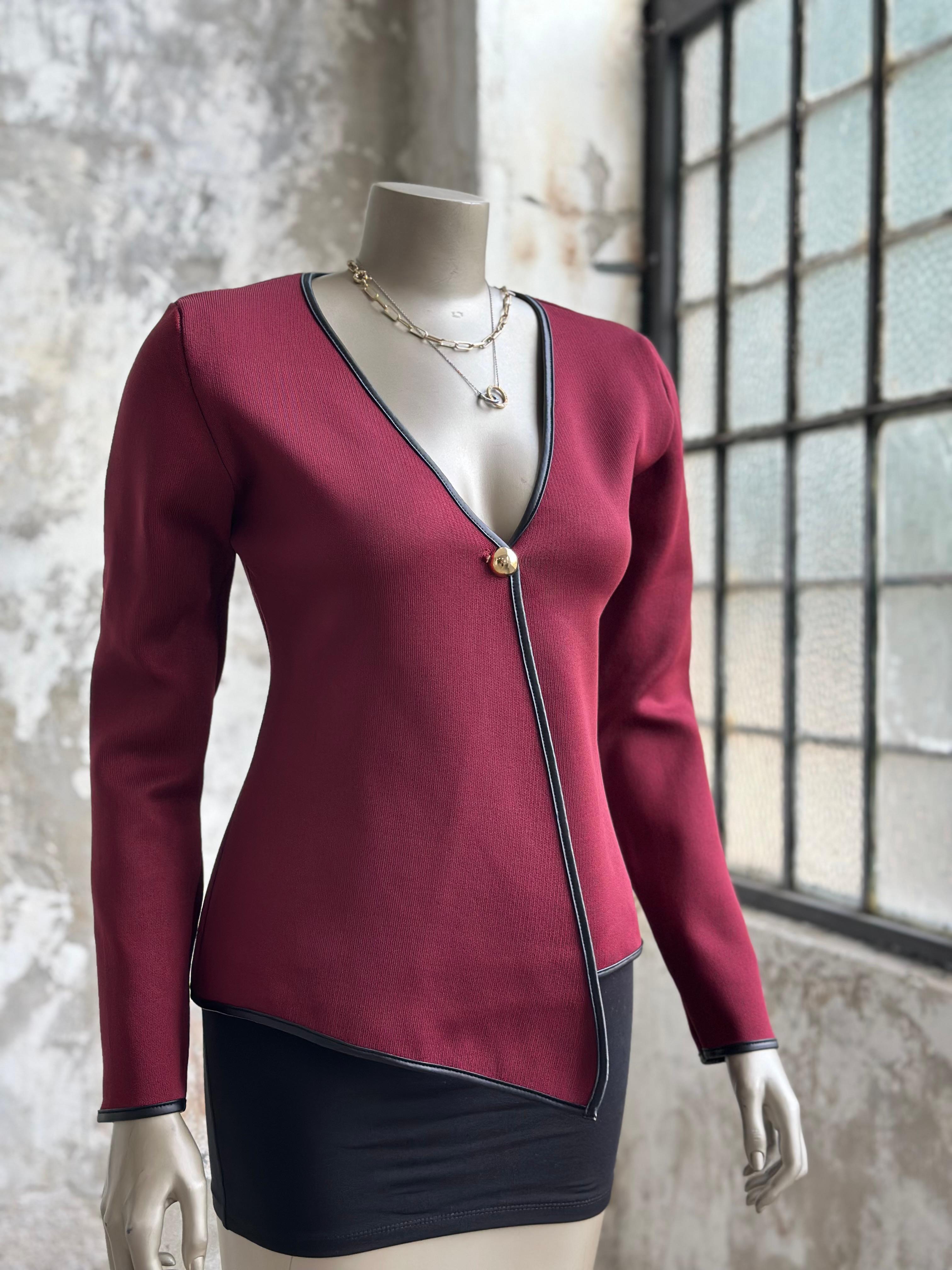 Deri Serit Dikişli Asimetrik Kesim Hırka (Bordo)