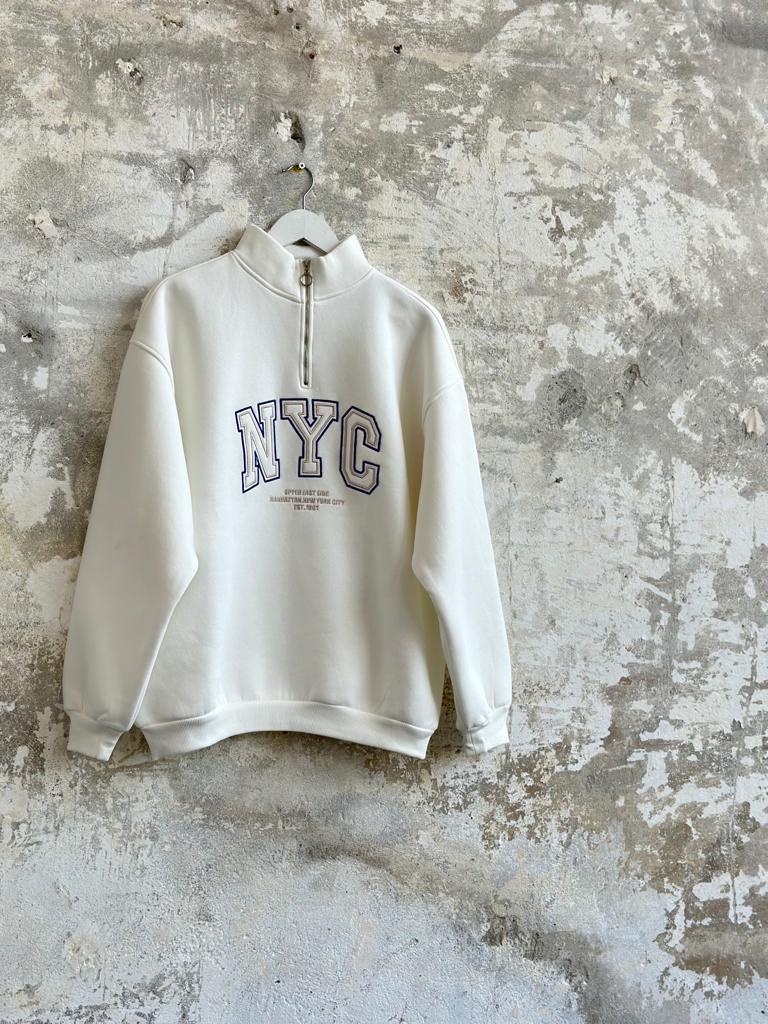 Dikiş Baskılı Oversize Kadın Sweat (Ekru)